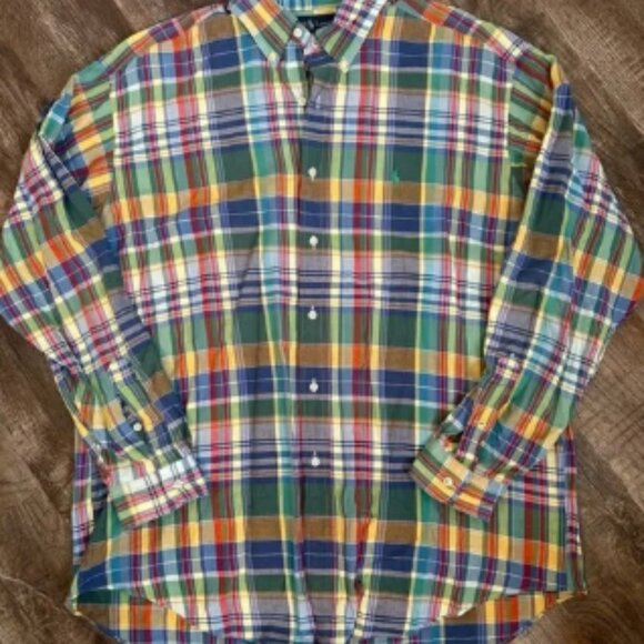 Ralph Lauren Button Down Multi Color Plaid 100% Cotton Long Sleeve Shirt - Picture 1 of 5